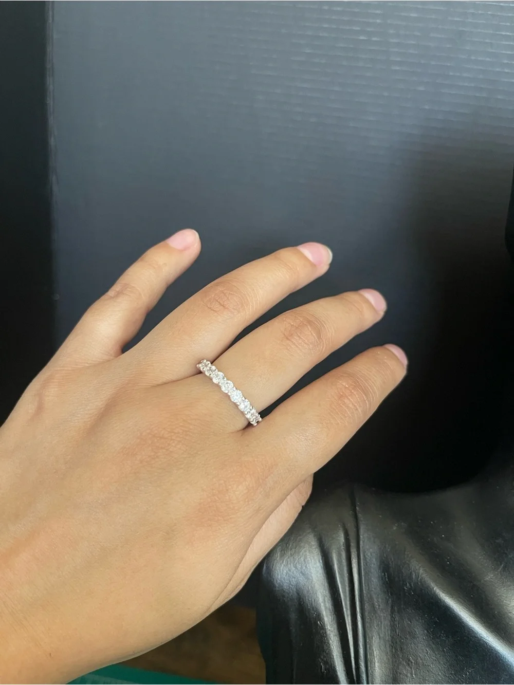 Silver tone cz eternity band stackable ring size 7